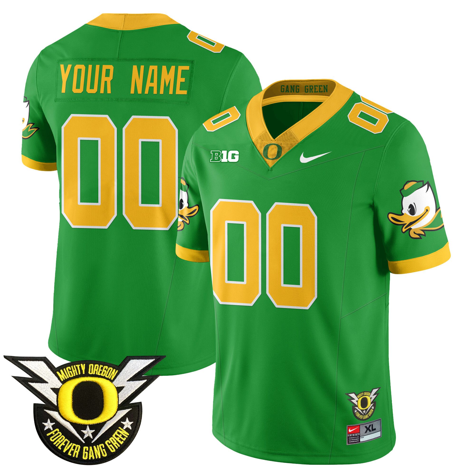 Men Oregon Ducks Green 2024 Nike Forever Gang Green & BIG Patch Vapor Limited Custom NCAA Jersey->customized nfl jersey->Custom Jersey